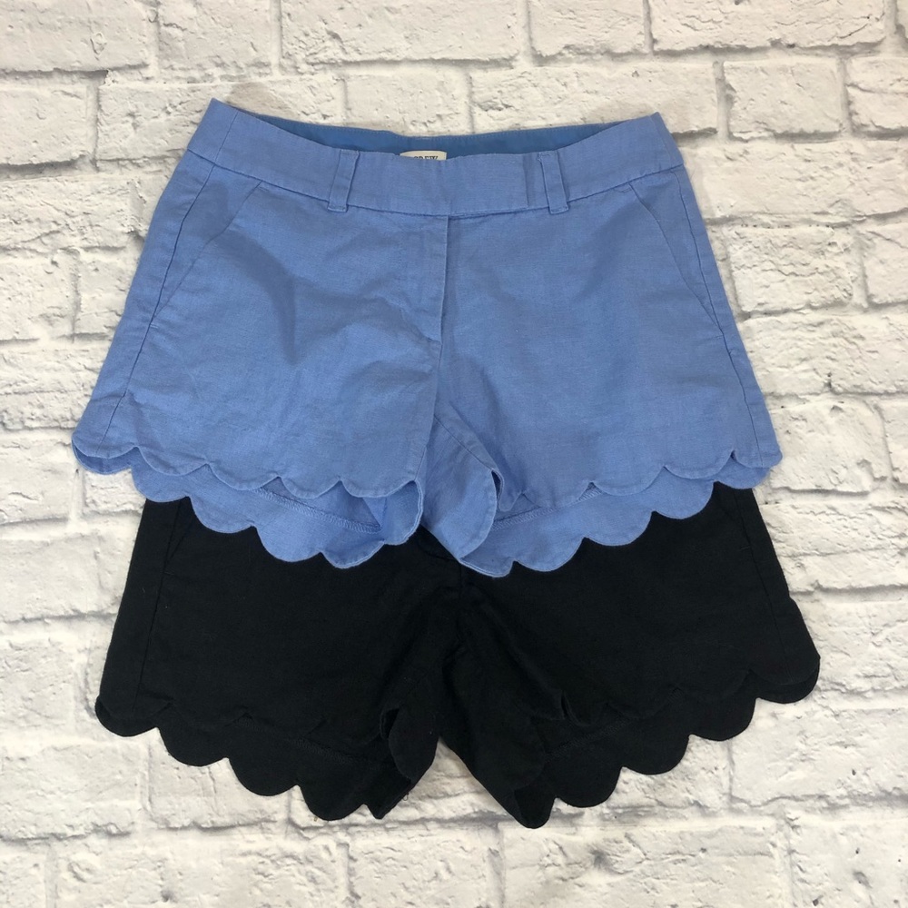 J Crew Factory Scallop Linen blend shorts Set Pair Sz Small 2/0 Blue Black set